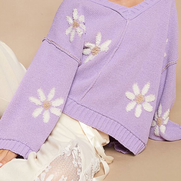 Just In! Pol Lilac Sweater with Cream Flowers NWT Sz S-L - Picture 6 of 6